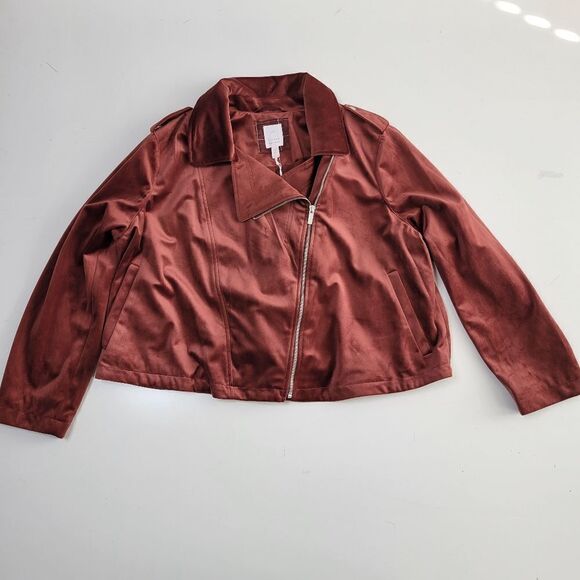 NEW 1X SOFT COPPER BURGUNDY ZIP LINED MOTO TRAVEL PACKABLE COAT JACKET XXL NWT - Picture 12 of 14